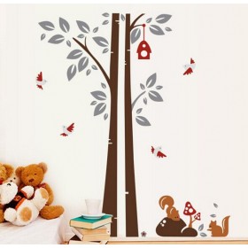 Tree Wall Sticker with Squirrel, Mushroom and Birds